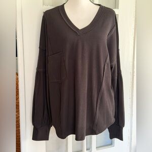 Women's V-Neck Black Long Sleeve Top